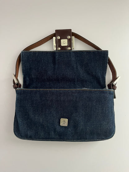 Fendi baguette blue jeans leather silver hardware shoulder bag