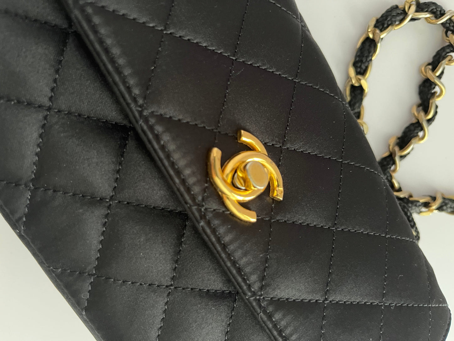 Chanel classic flap mini black satin gold hardware shoulder bag