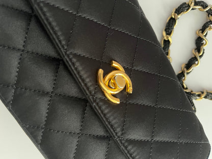 Chanel classic flap mini black satin gold hardware shoulder bag