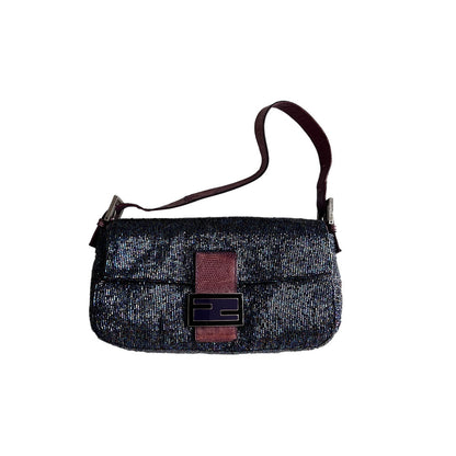 Fendi Vintage iridescent beaded lizard skin trimmed baguette