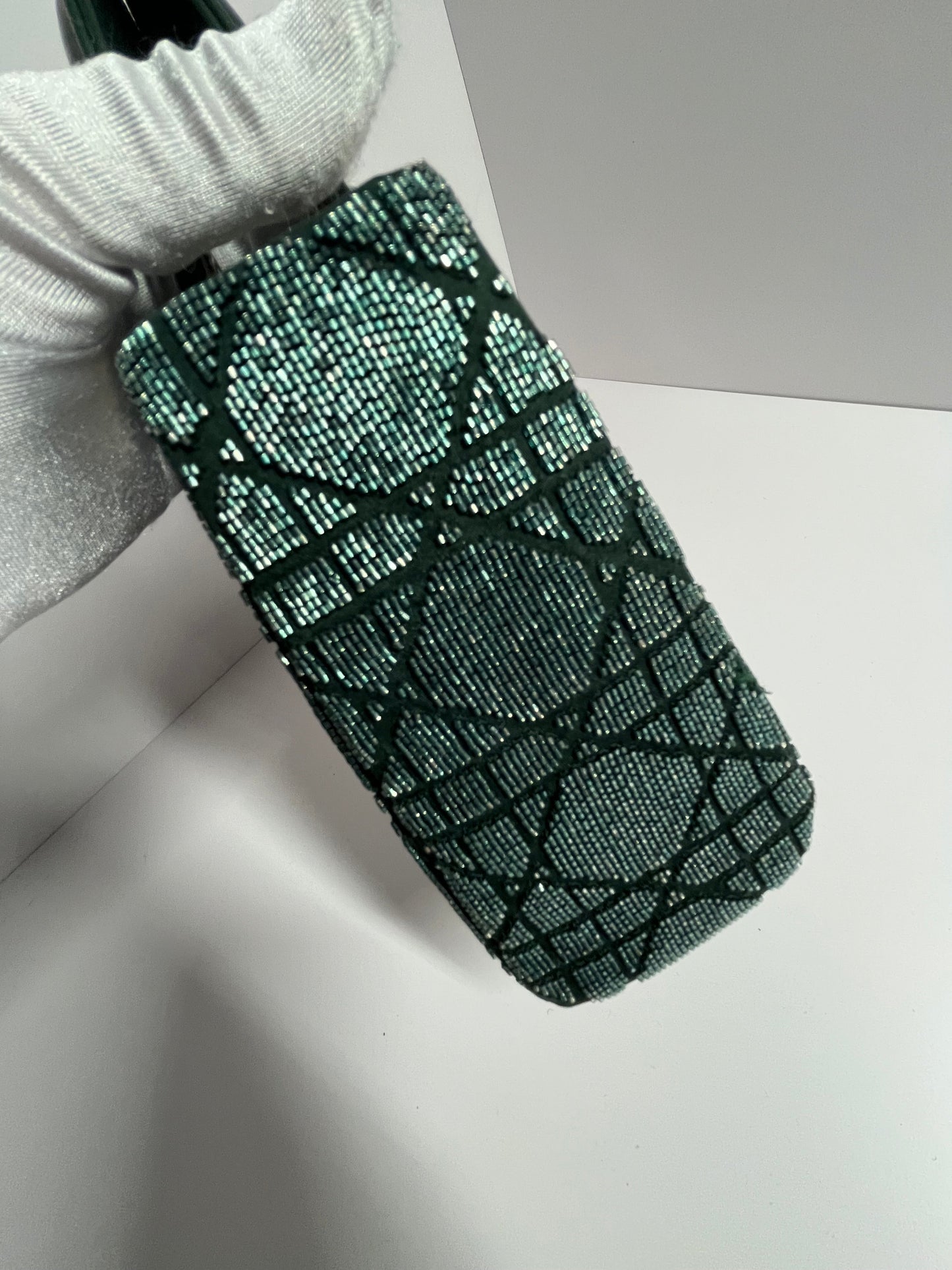 Dior lady dior mini dark green beaded shoulder bag