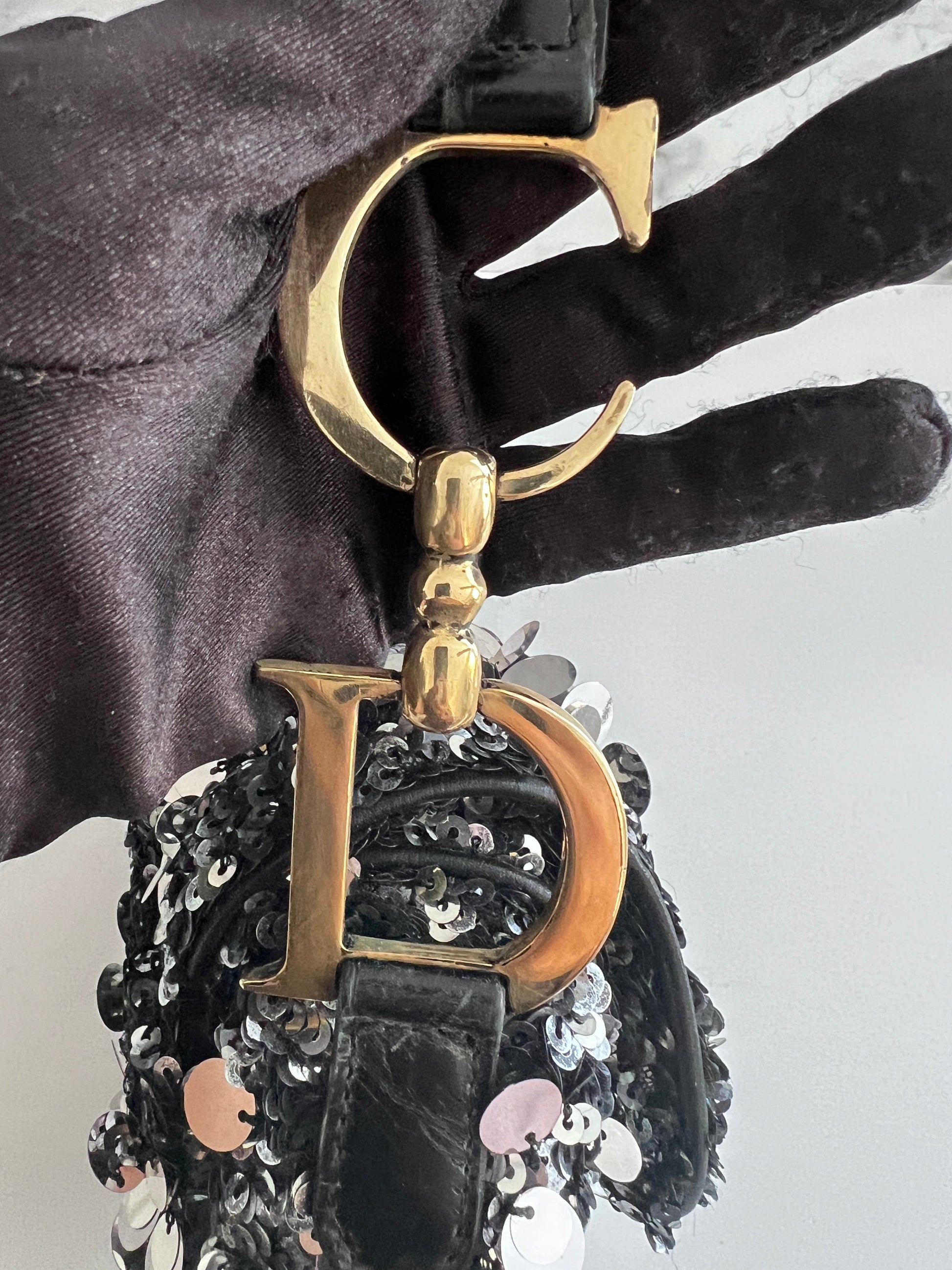 Dior silver sequin saddle bag