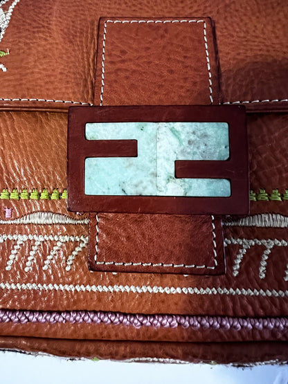 Fendi embroidery leather baguette