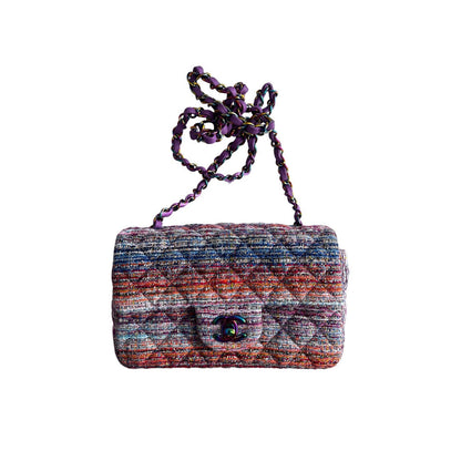 Chanel rainbow tweed iridescent mini rectangle flap bag