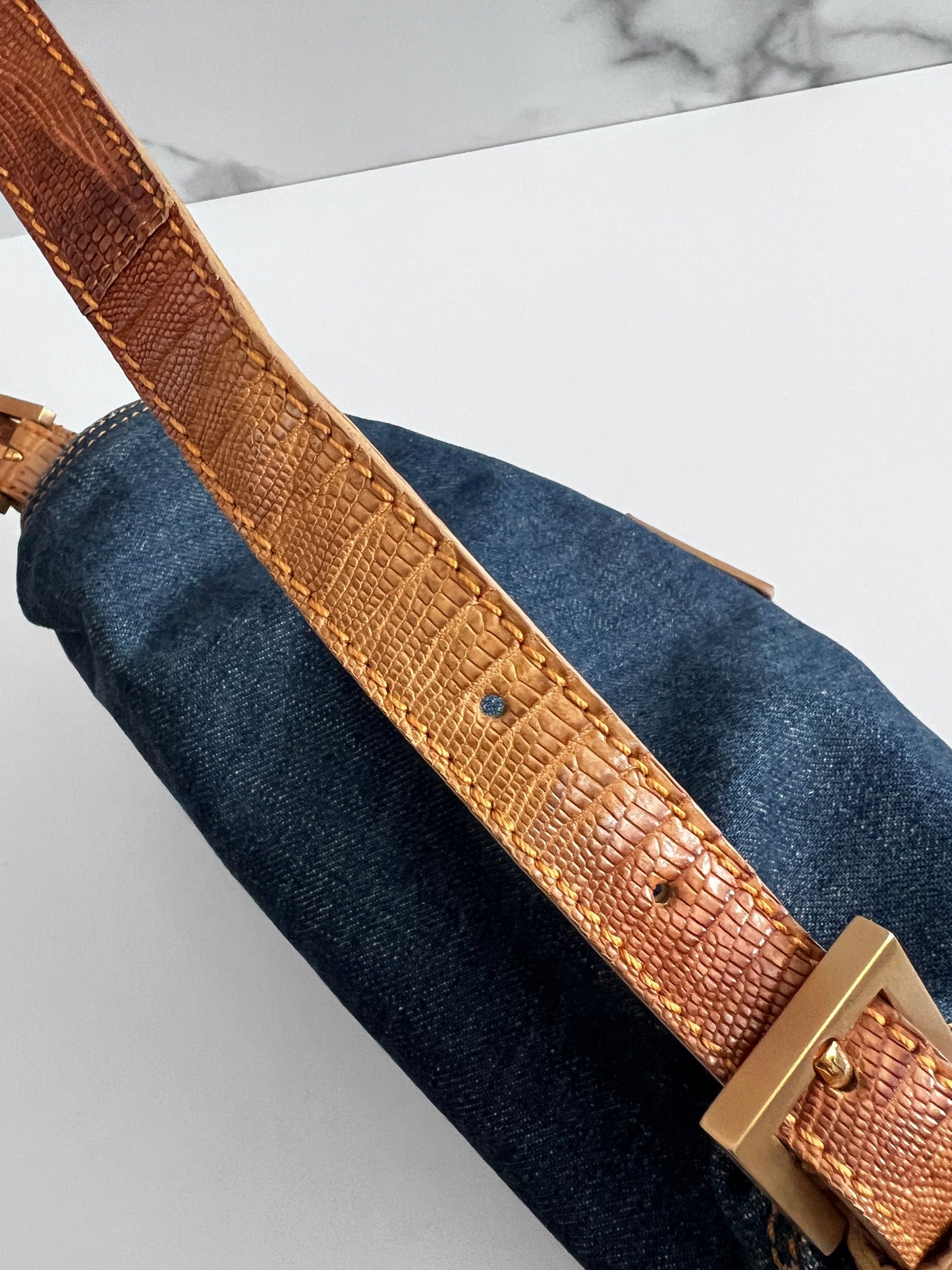 Fendi mamma lizard denim baguette