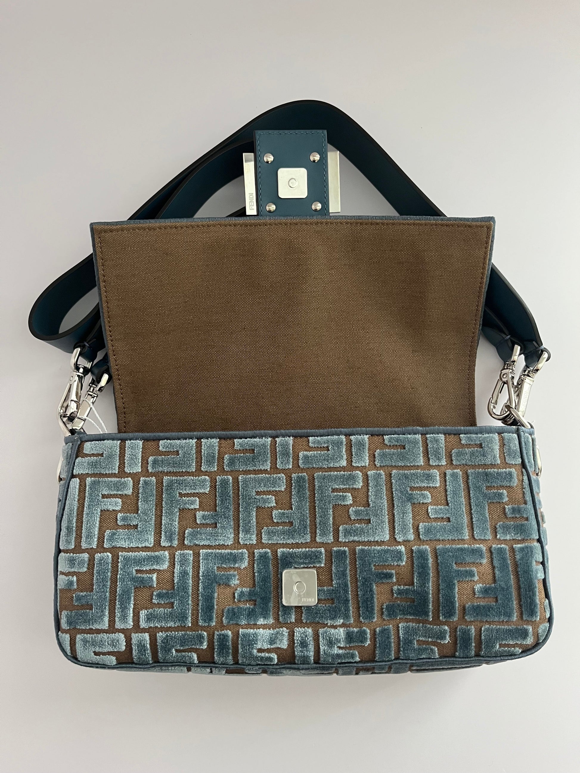 Fendi baguette new style FF velvet silver hardware shoulder bag NWOT