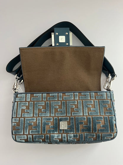 Fendi baguette new style FF velvet silver hardware shoulder bag NWOT