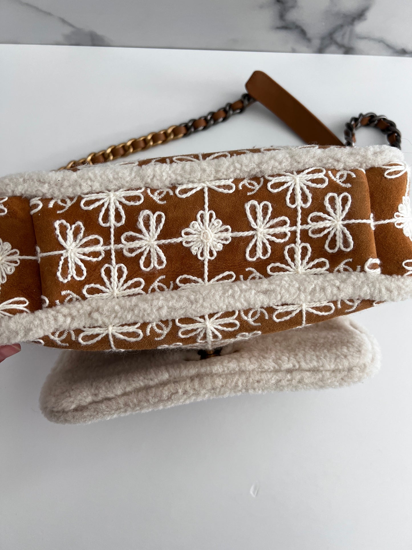 Chanel embroidered shearling 19bag