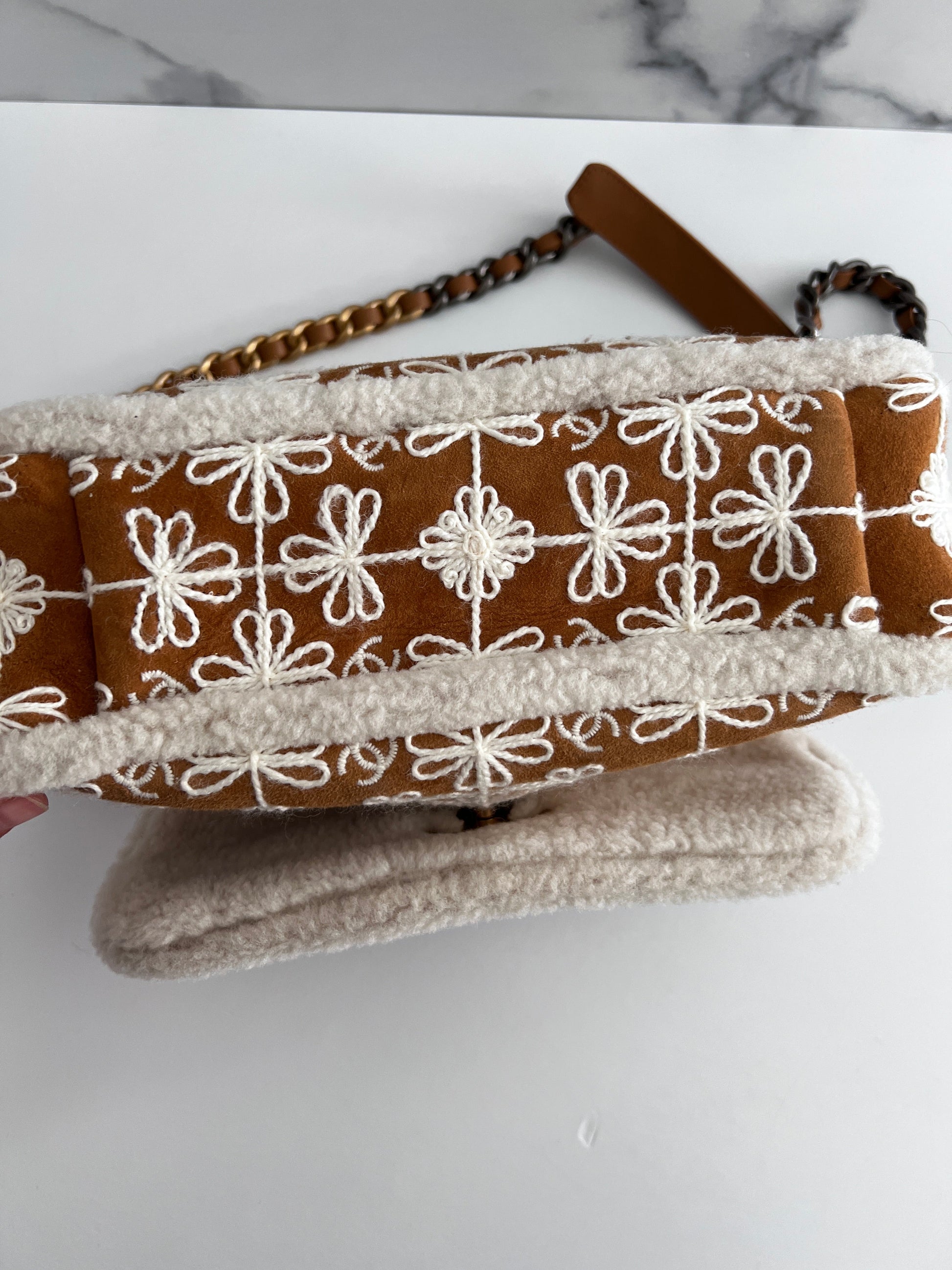 Chanel embroidered shearling 19bag