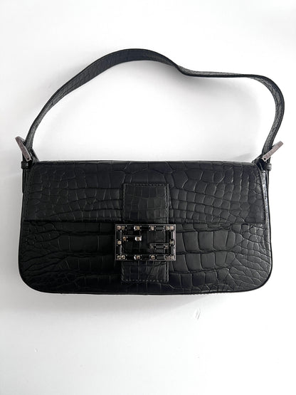 Vintage Fendi black crocodile baguette