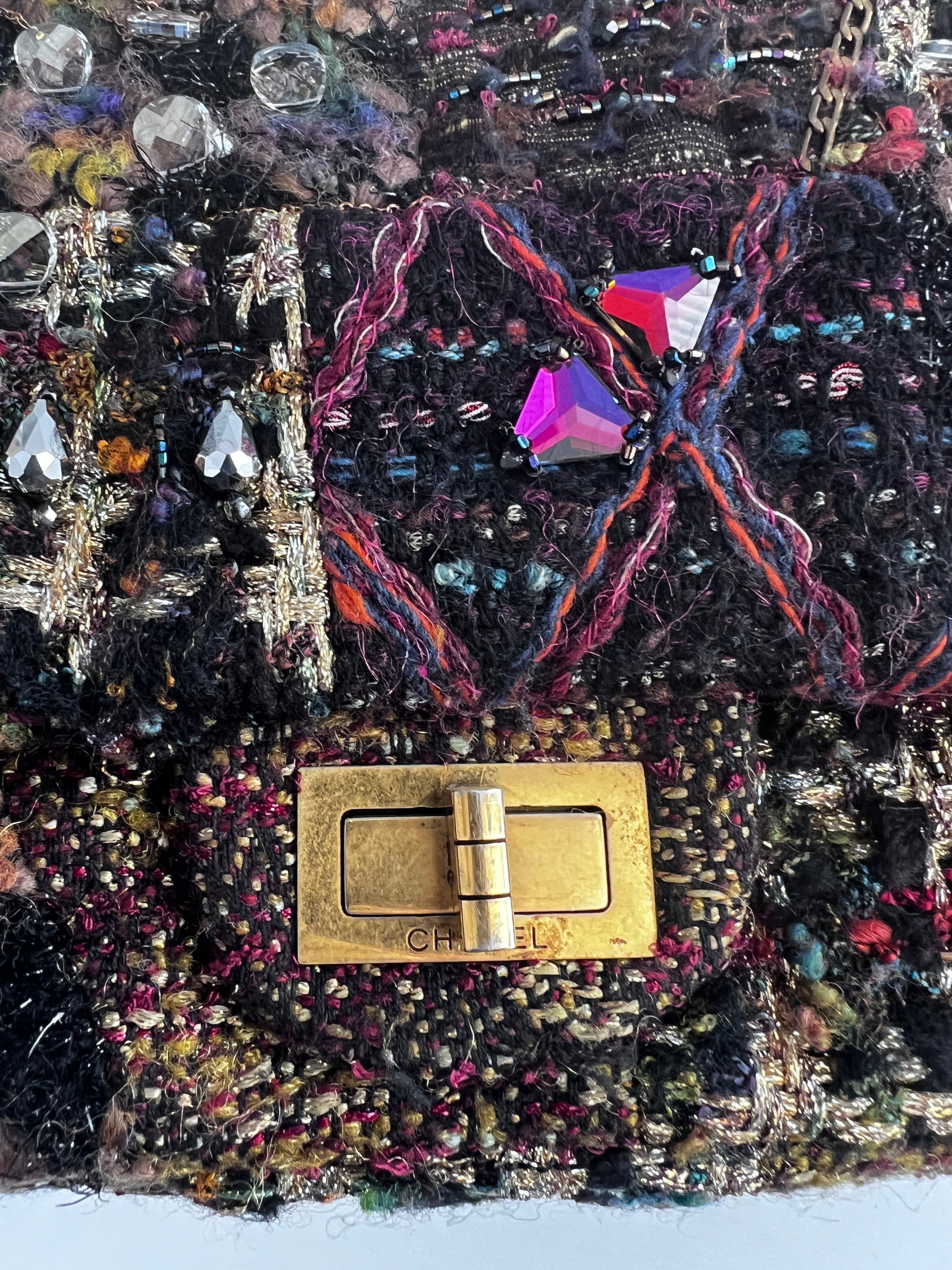 Chanel tweed crystal embellished Paris Byzance reissue 2.55 flap bag jumbo size