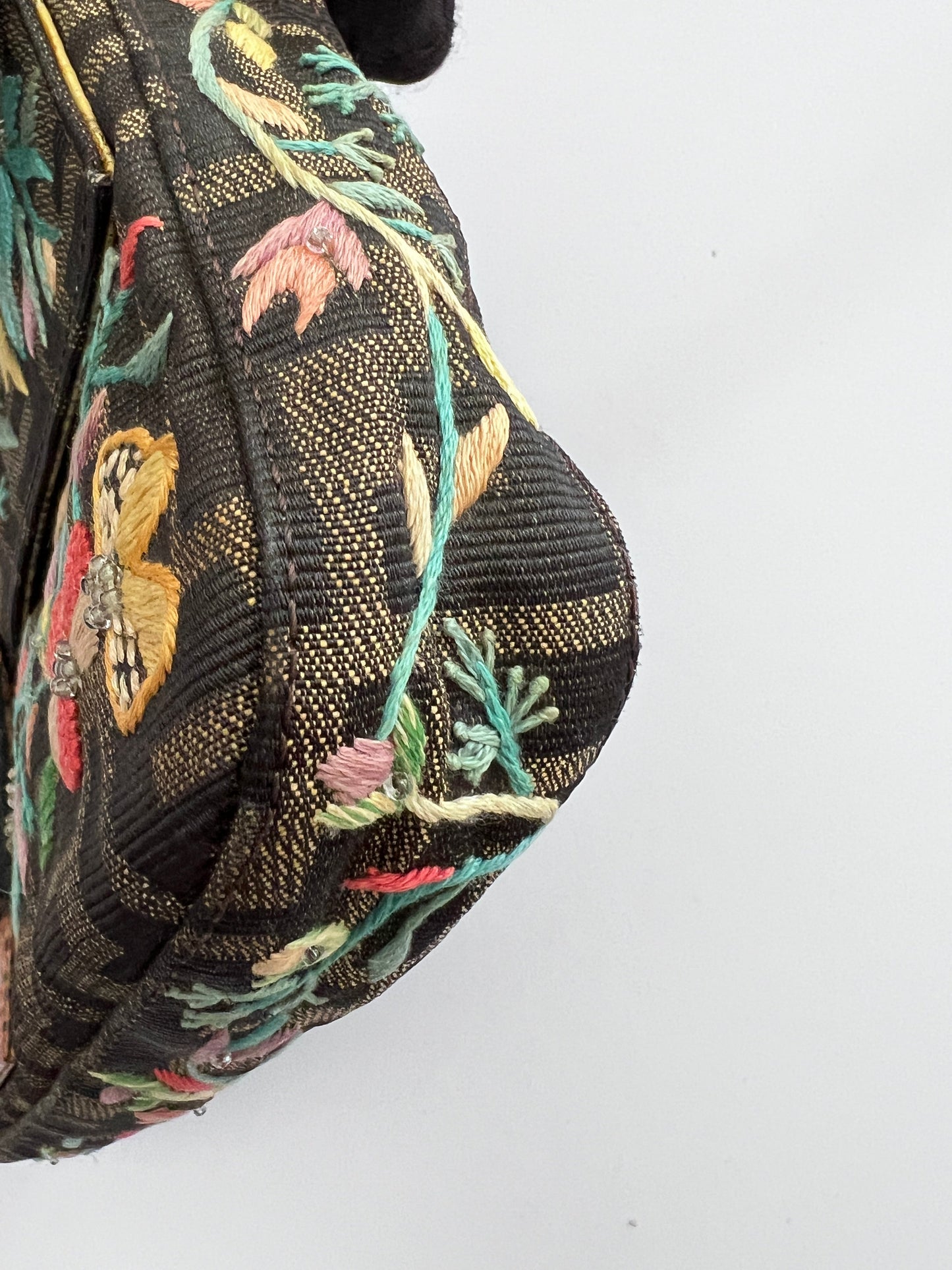 Vintage Fendi embroidered lizard skin trimmed zucca baguette