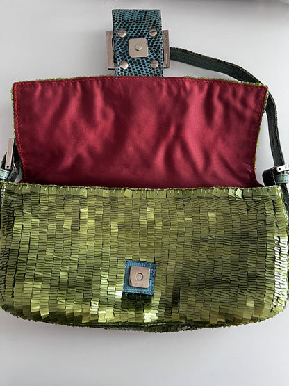 Vintage Fendi green sequin baguette