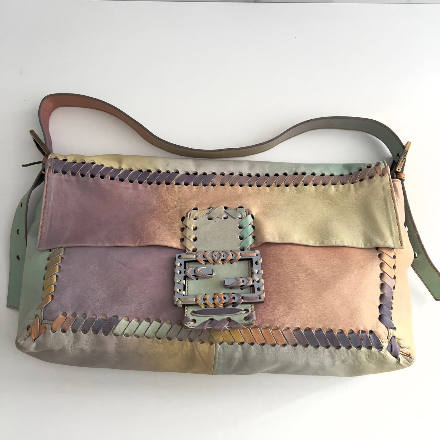 Vintage Fendi XXL Pastel Rainbow Whipstitch Baguette-b