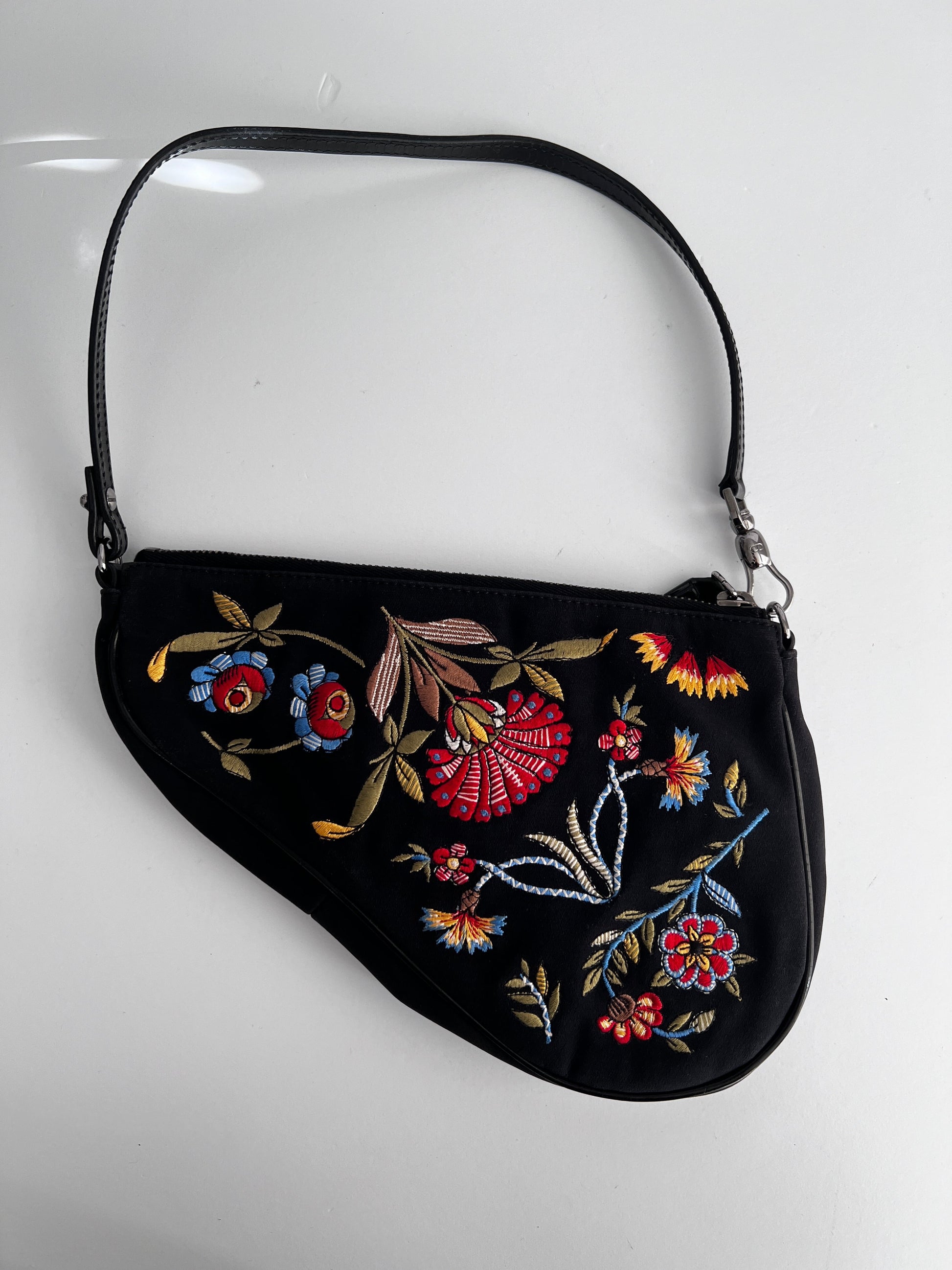 Dior floral embroidered small saddle bag
