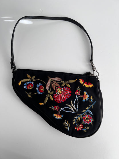 Dior floral embroidered small saddle bag