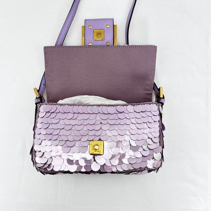 Fendi baguette mini purple sequin gold hardware shoulder bag