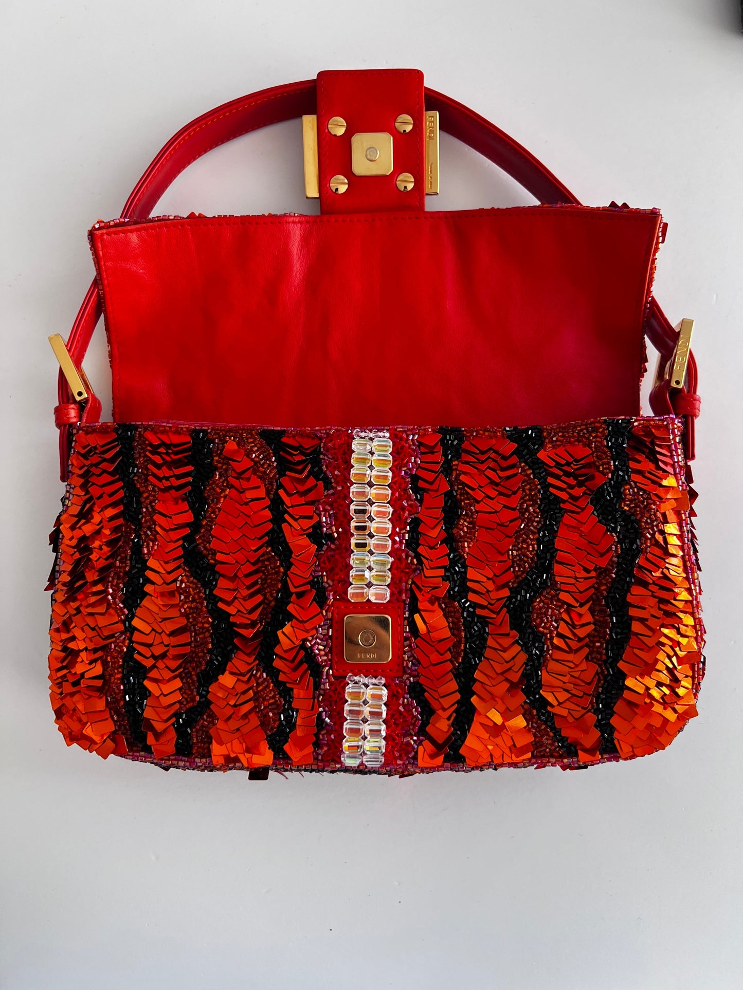 Rare!Vintage Fendi Orange sequin baguette