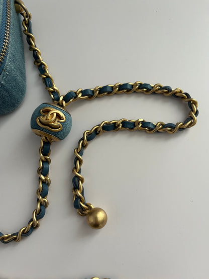 Chanel blue denim gold ball camera shoulder bag