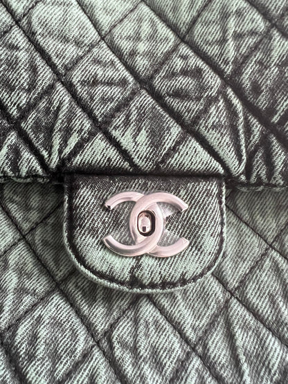 NWOT! Chanel Denimprassion Flap Bag Quilted distressed denim XL green