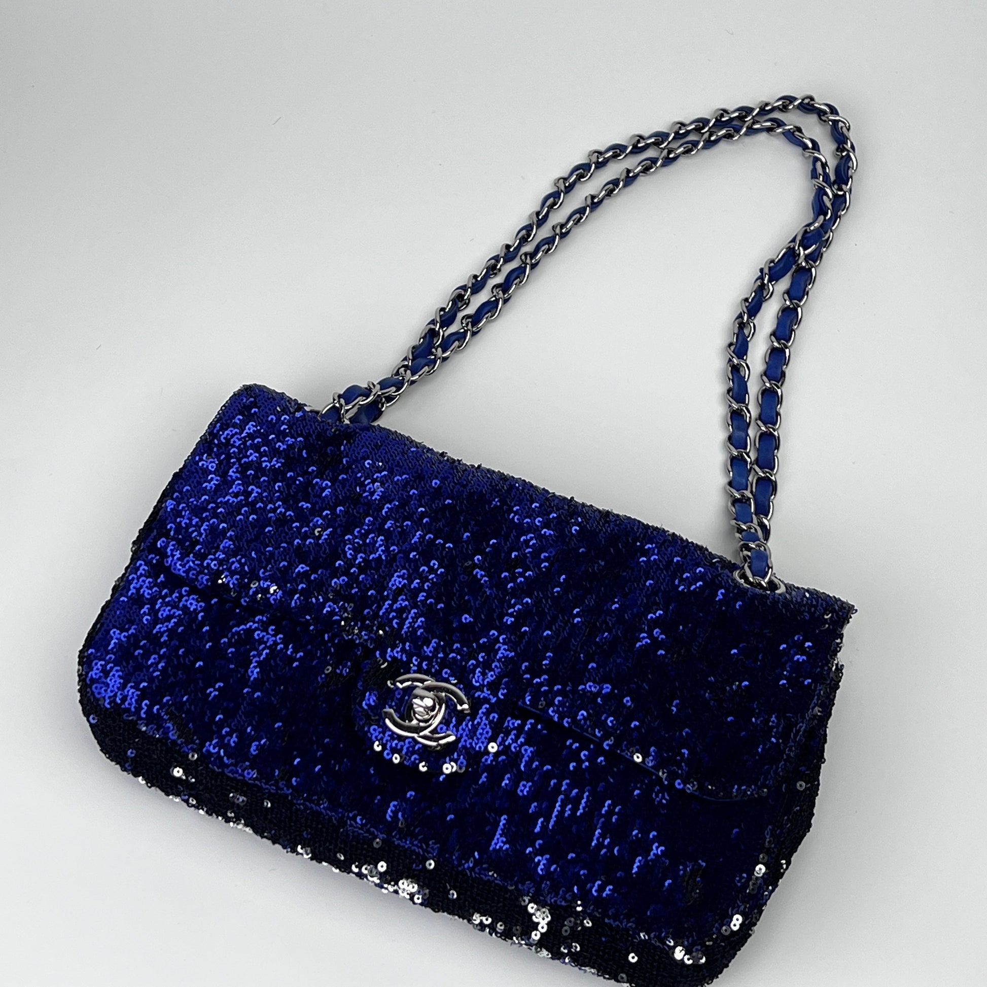 Chanel Blue marine sequin medium size single flap bag