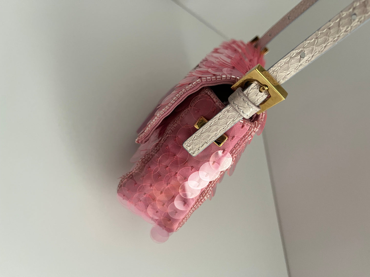 Fendi baguette mini pink sequin shoulder bag