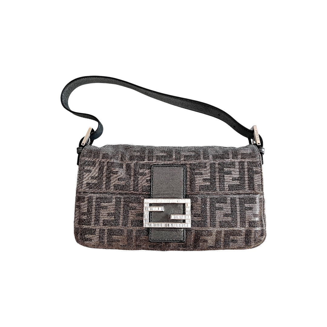 Fendi Fendi silver shimmering zucca baguette