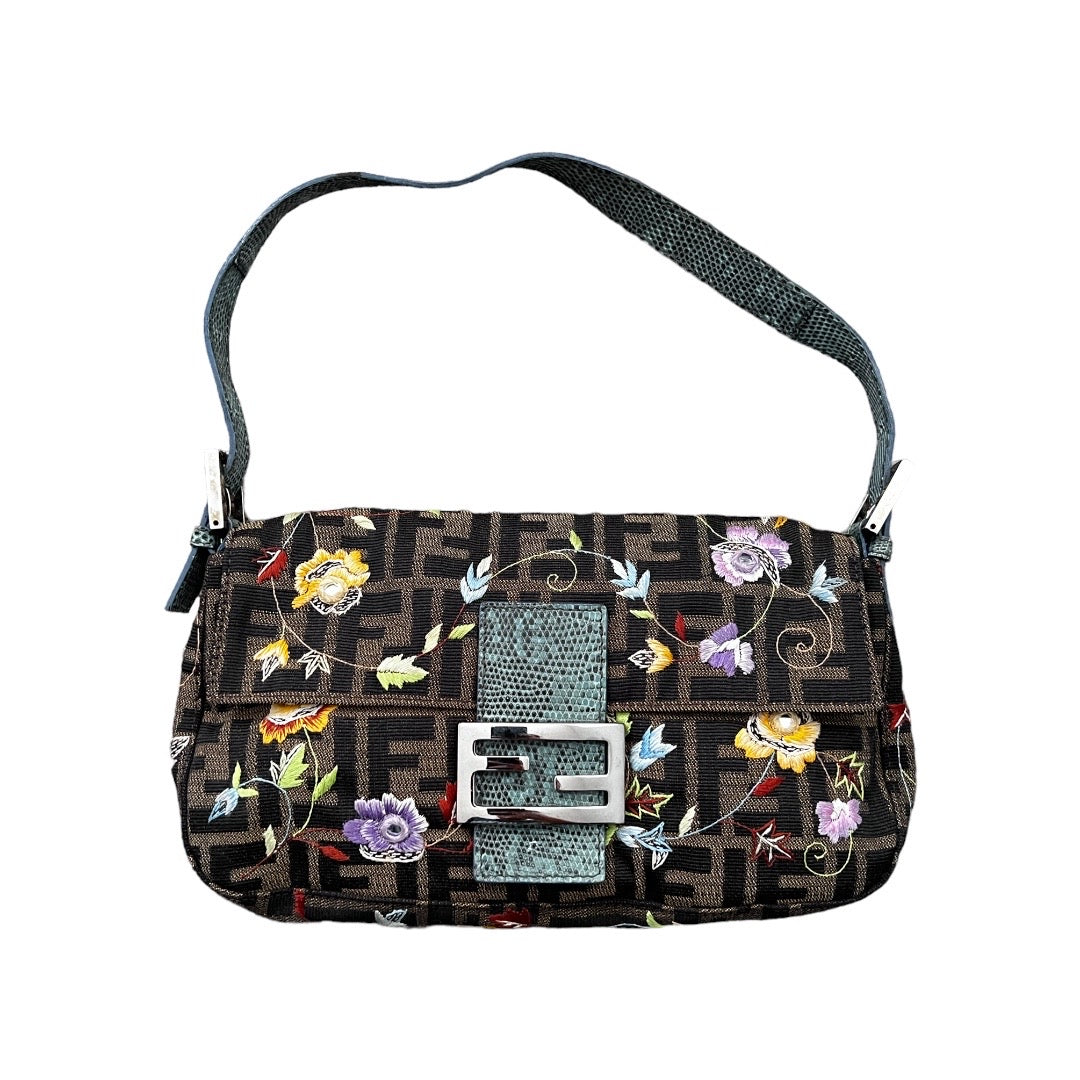 Fendi FENDI vintage floral embroidered zucca baguette
