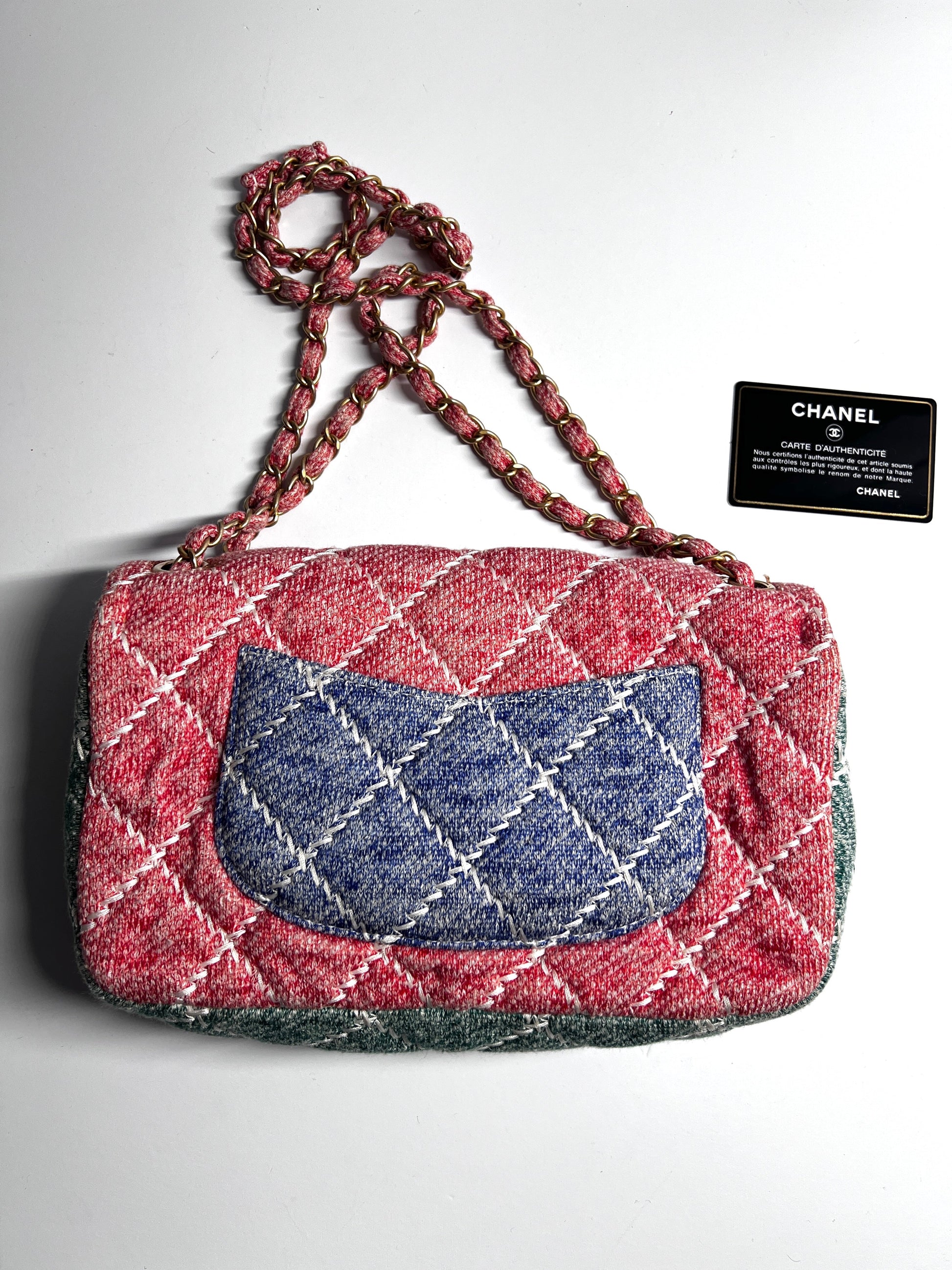 Chanel multi color cloth timeless cloth flap bag