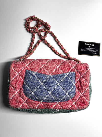 Chanel multi color cloth timeless cloth flap bag