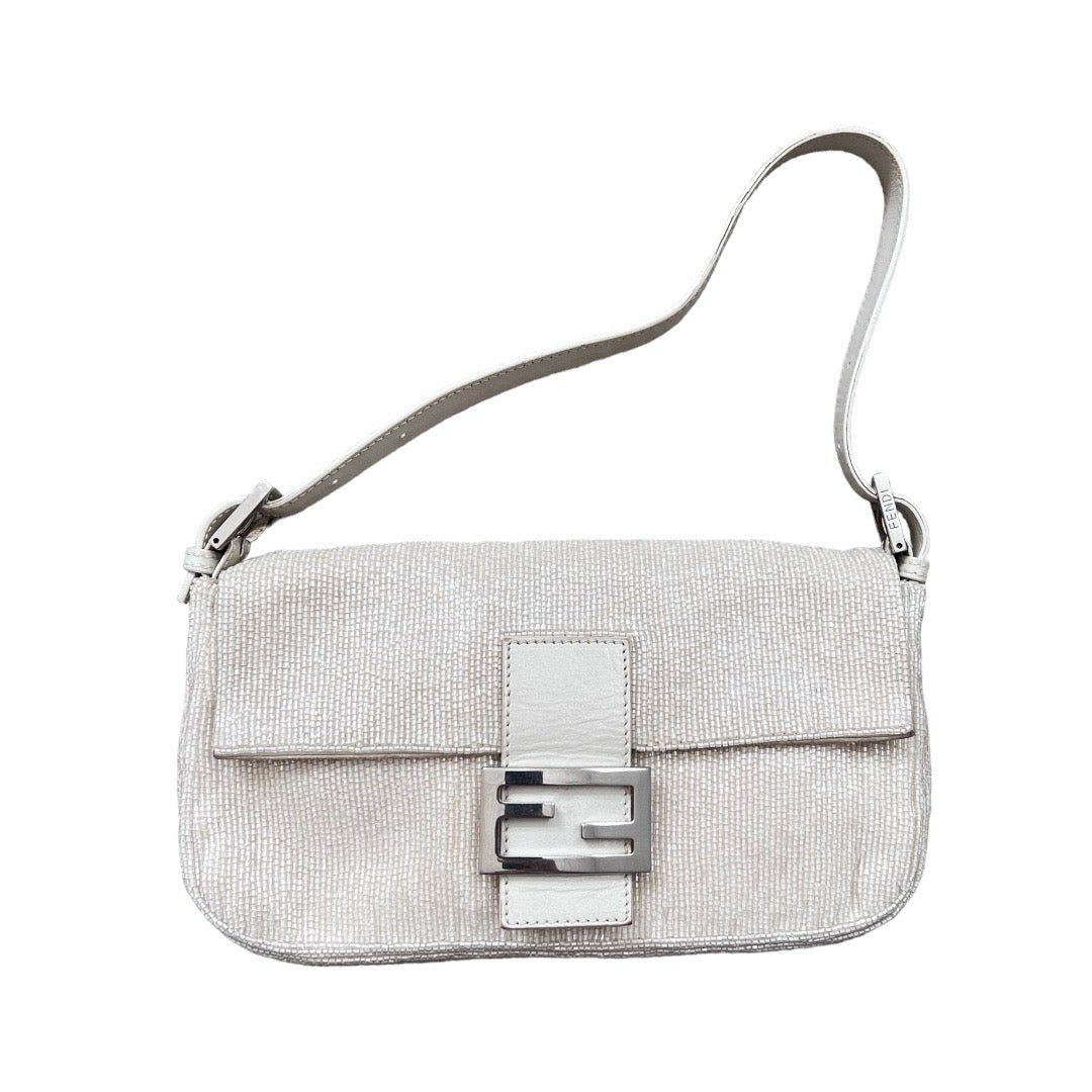 Fendi Rare Fendi white beaded baguette bag