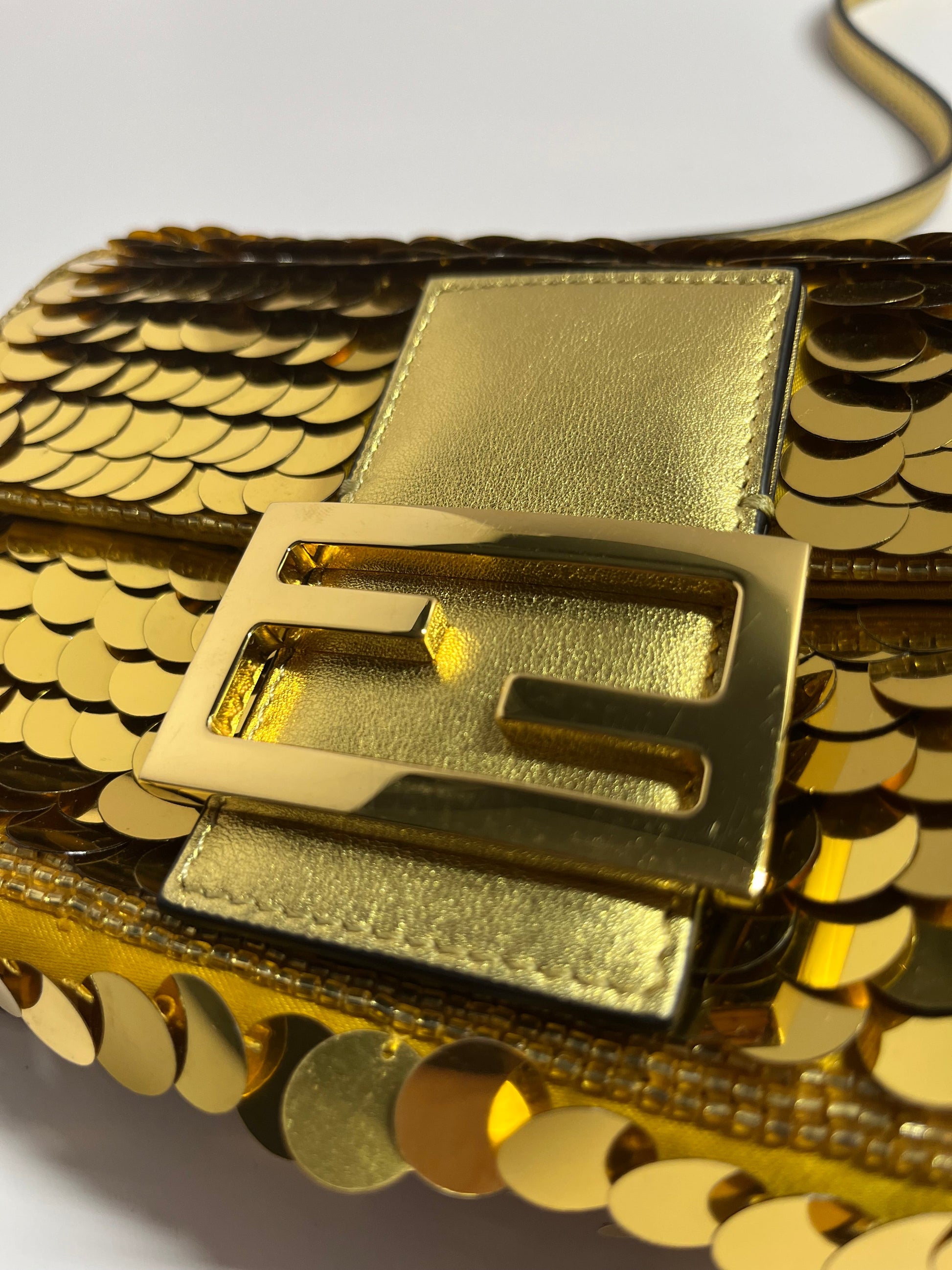 Fendi baguette mini gold sequins shoulder bag