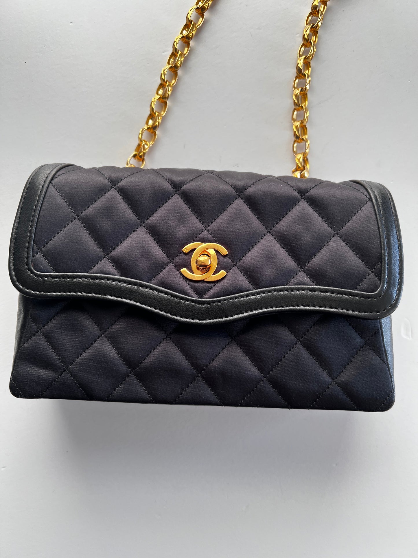Vintage Chanel satin & leather flap bag with card holder