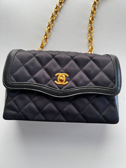 Vintage Chanel satin & leather flap bag with card holder