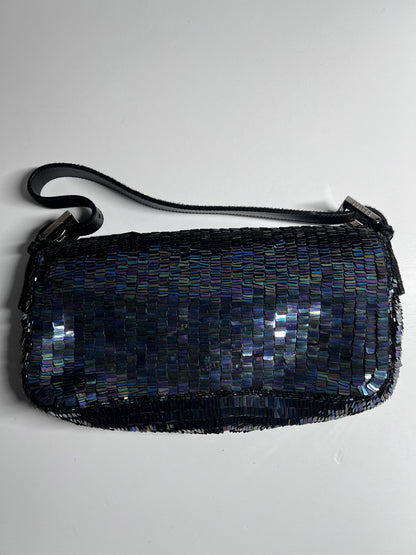 Vintage Fendi Black iridescent sequin baguette