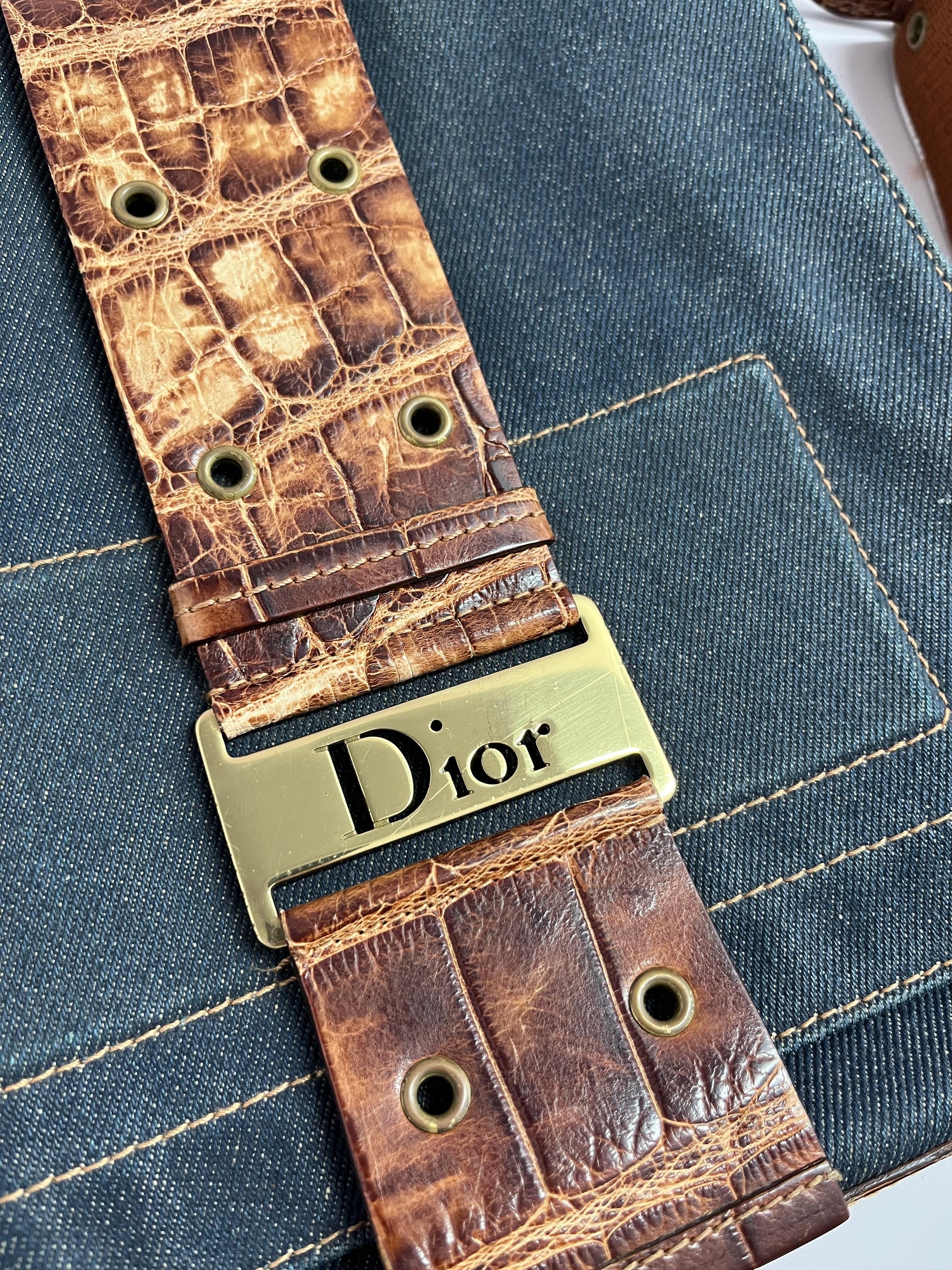 Dior blue denim leather shoulder bag