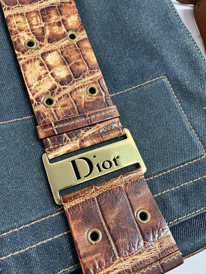 Dior blue denim leather shoulder bag