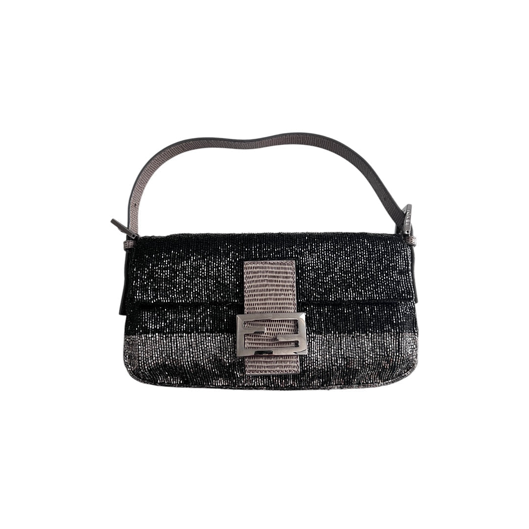 Fendi Fendi black &silver beaded baguette