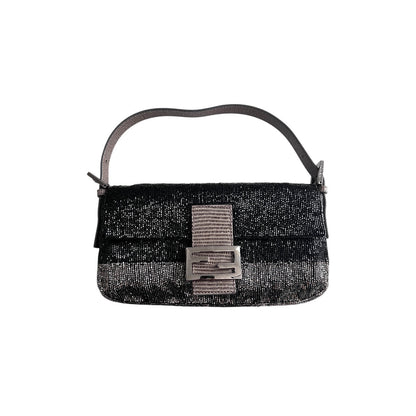 Fendi black &silver beaded baguette