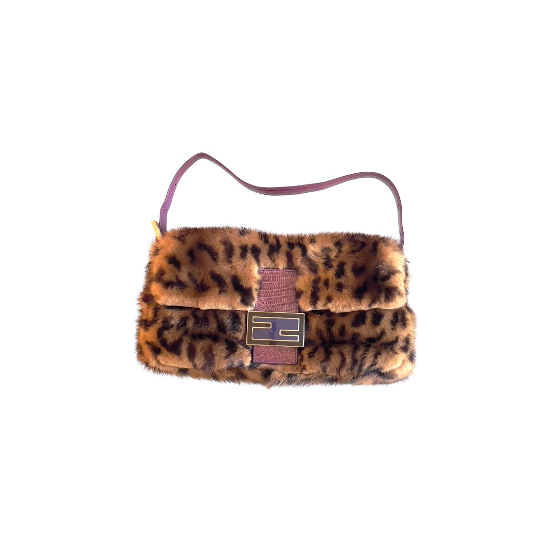 Fendi Vintage Fendi Cheetah Print Mink Fur Baguette