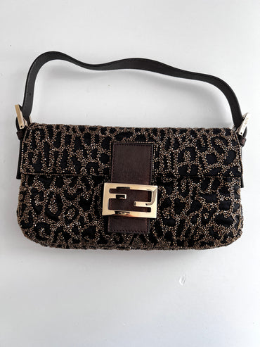 Fendi Cheetah embroidered beaded baguette