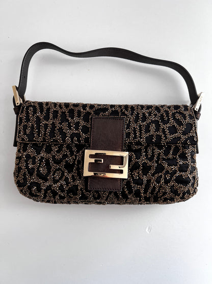 Fendi Cheetah embroidered beaded baguette
