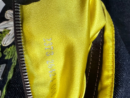 Vintage Fendi raffia raffia embroidered denim baguette