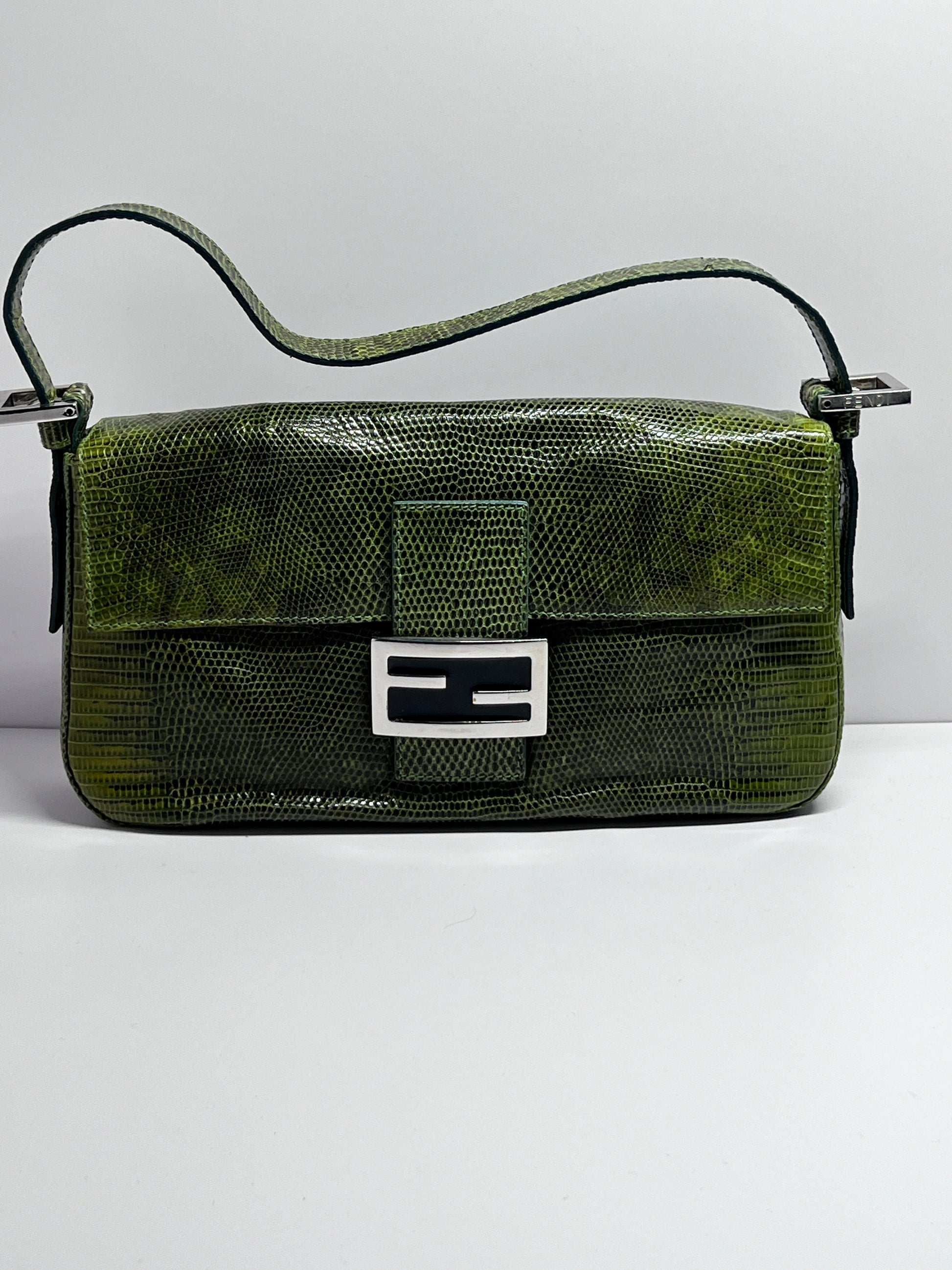 Vintage Fendi Green Lizard Skin Baguette