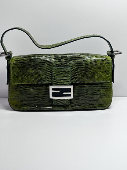 Vintage Fendi Green Lizard Skin Baguette