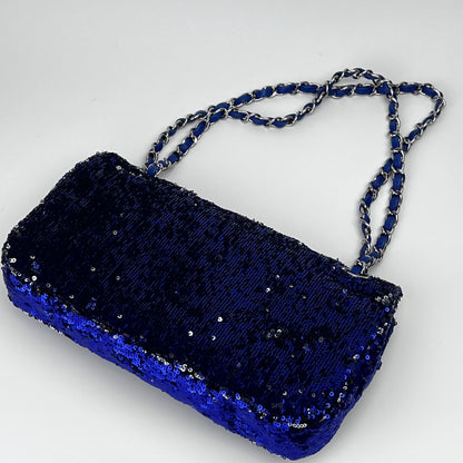 Chanel Blue marine sequin medium size single flap bag