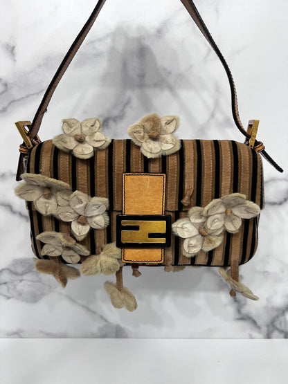Fendi velevet 3D flowers strip baguette