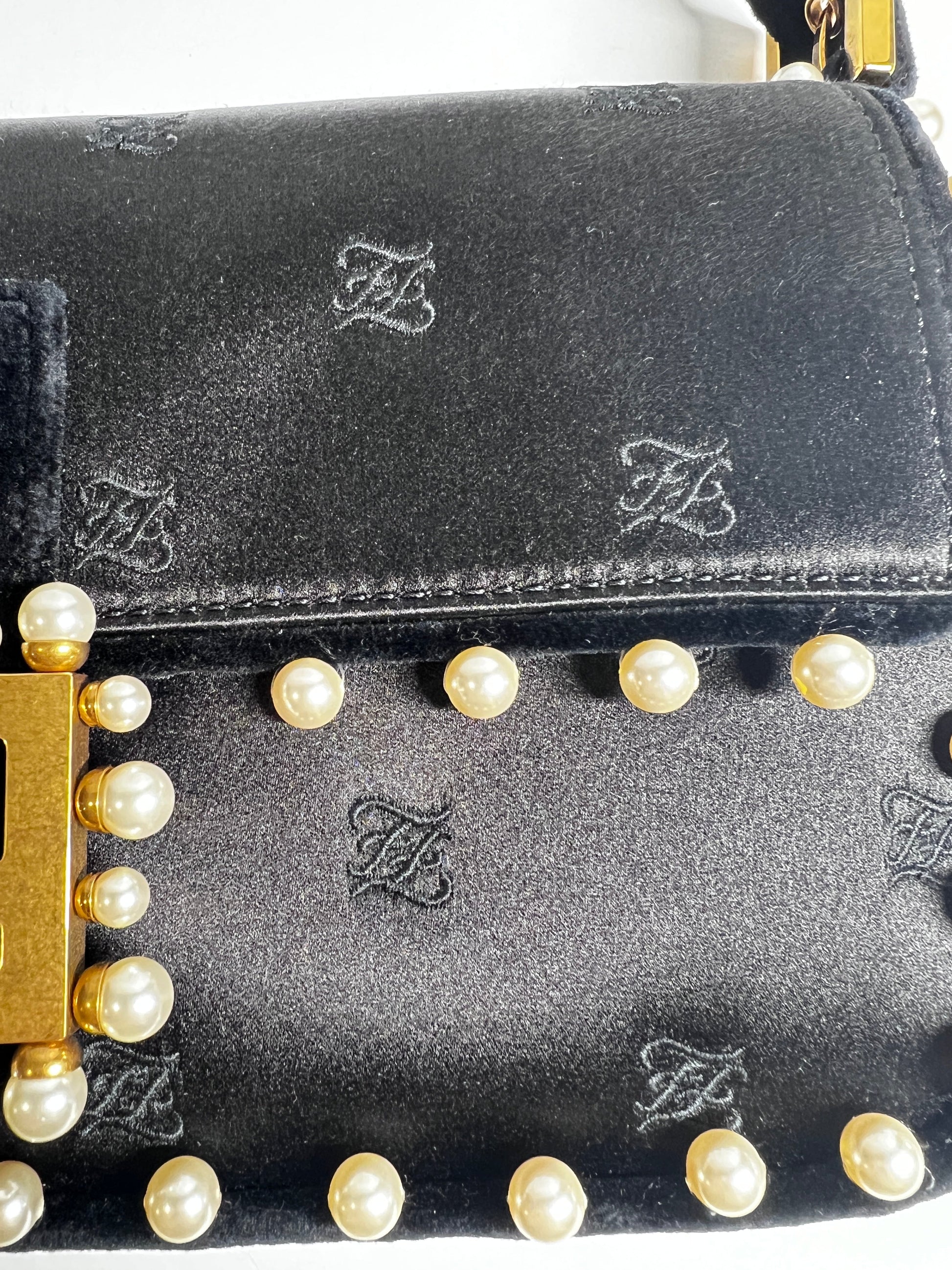 Fendi 15th anniversary satin pearl velvet baguette