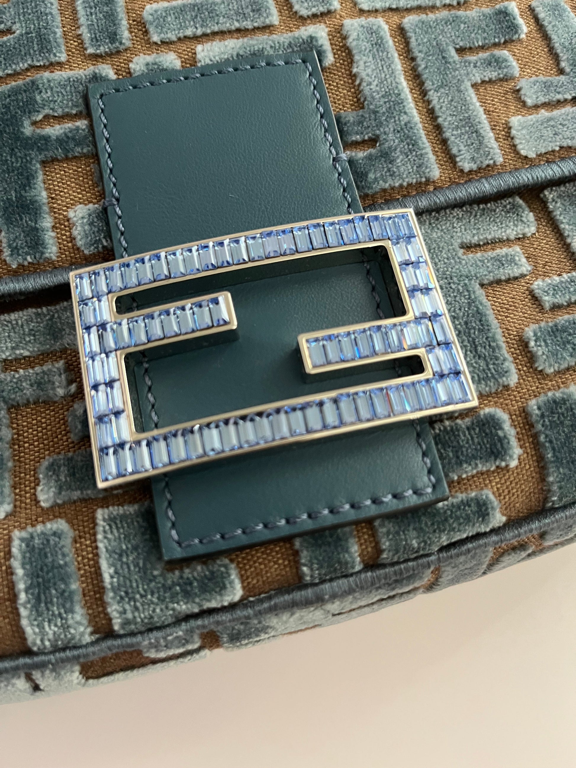 Fendi baguette new style FF velvet silver hardware shoulder bag NWOT