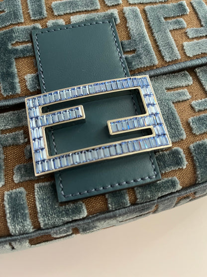 Fendi baguette new style FF velvet silver hardware shoulder bag NWOT